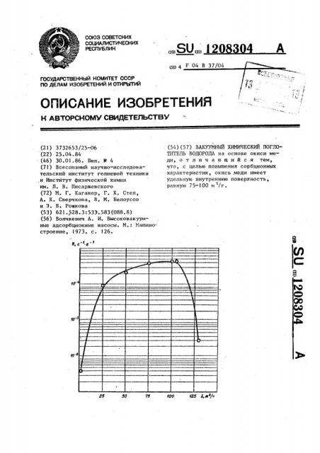 Вакуумный химический поглотитель водорода (патент 1208304)