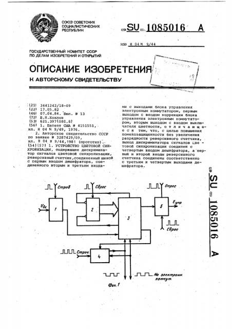 Устройство цветовой синхронизации (патент 1085016)