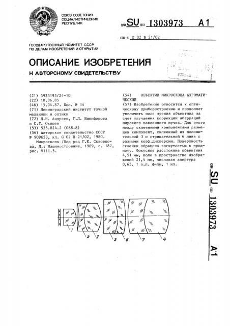 Объектив микроскопа ахроматический (патент 1303973)