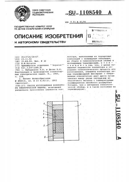 Способ изготовления коллектора электрической машины (патент 1108540)