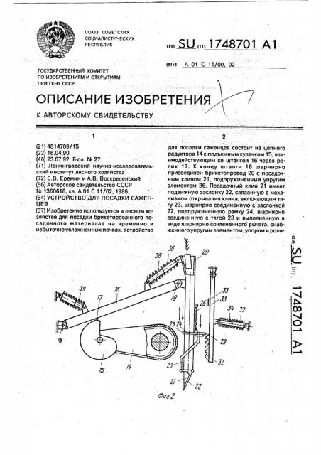 Устройство для посадки саженцев (патент 1748701)