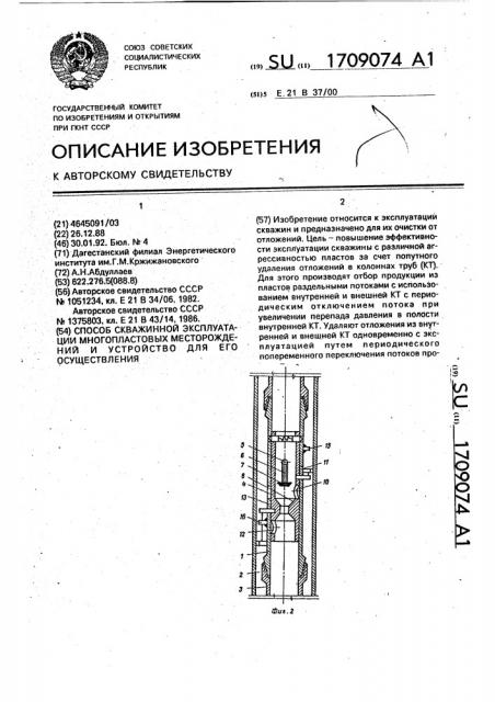 Способ скважинной эксплуатации многопластовых месторождений и устройство для его осуществления (патент 1709074)