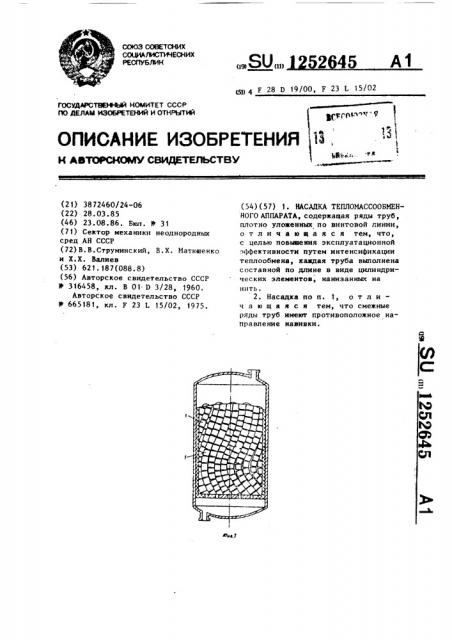 Насадка тепломассообменного аппарата (патент 1252645)