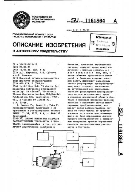 Способ измерения скорости распространения ультразвука в биоткани (патент 1161864)