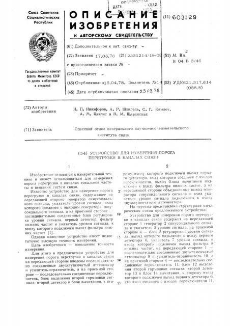 Устройство для измерения порога перегрузки в каналах связи (патент 603129)