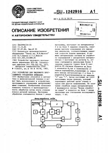 Устройство для числового программного управления приводом (патент 1242916)