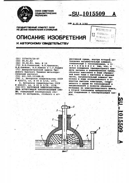 Погружной электронагреватель агрессивной токопроводящей среды (патент 1015509)