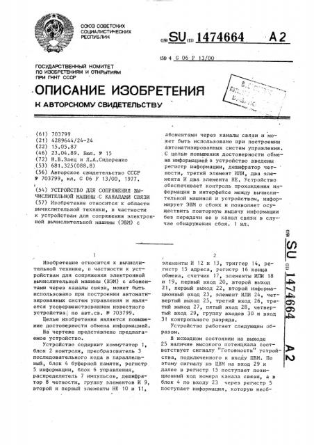 Устройство для сопряжения вычислительной машины с каналами связи (патент 1474664)