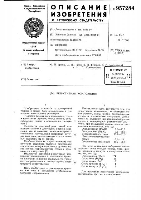 Резистивная композиция (патент 957284)