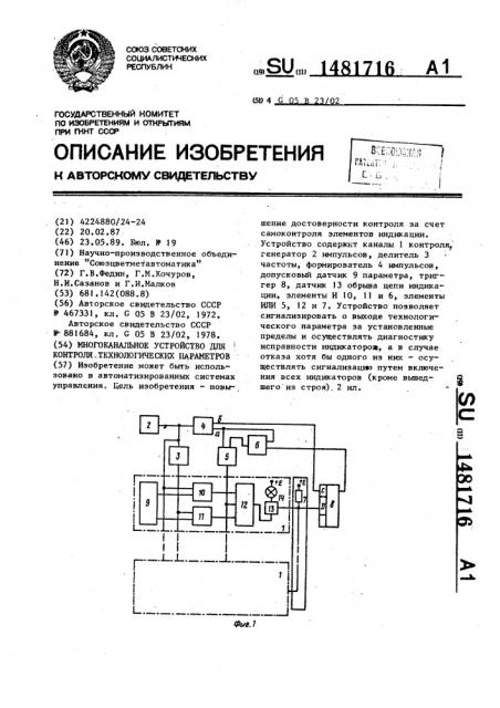 Многоканальное устройство для контроля технологических параметров (патент 1481716)