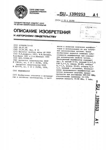 Модификатор для чугуна (патент 1390253)