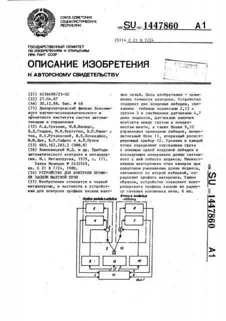 Устройство для контроля профиля засыпи шахтной печи (патент 1447860)