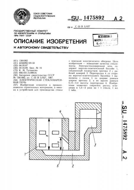 Электростекловаренная печь (патент 1475892)