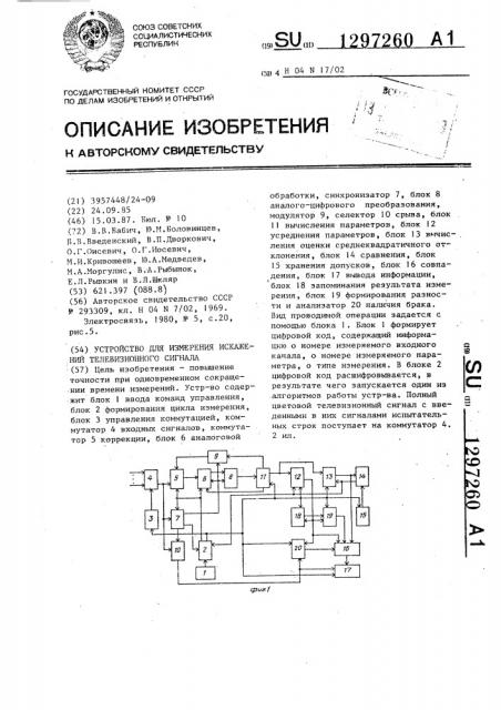 Устройство для измерения искаженных телевизионного сигнала (патент 1297260)