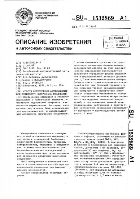 Способ определения антиоксидантной активности химических соединений (патент 1532869)