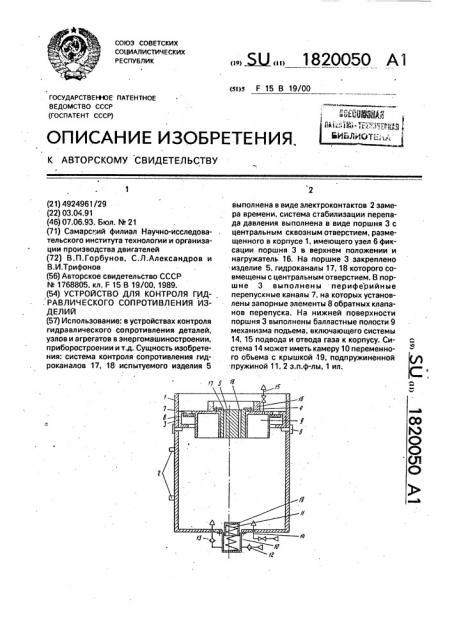 Устройство для контроля гидравлического сопротивления изделий (патент 1820050)