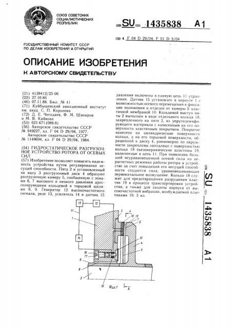 Гидростатическое разгрузочное устройство ротора от осевых сил (патент 1435838)