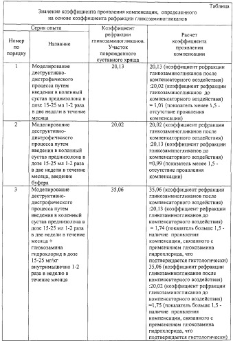 Способ оценки проявления компенсации при воздействии на компоненты суставов у животных в условиях моделирования деструктивно-дистрофического процесса (патент 2271140)