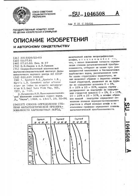 Способ определения степени катагенетической преобразованности карбонатных пород (патент 1046508)