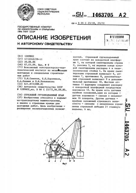 Стреловой грузоподъемный кран (патент 1463705)