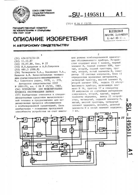 Устройство для моделирования процесса обслуживания заявок (патент 1495811)