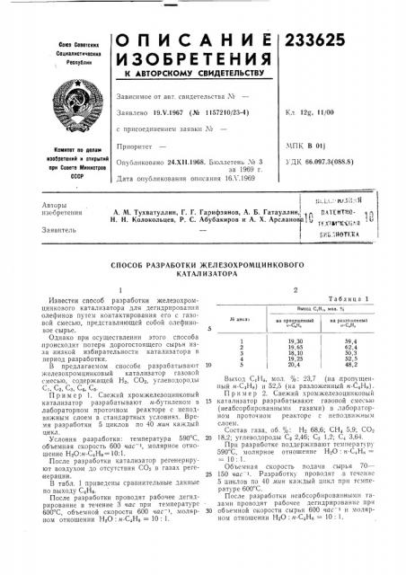 Способ разработки железохромцинкового катализатора (патент 233625)
