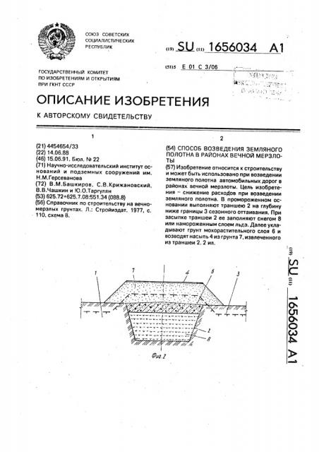 Способ возведения земляного полотна в районах вечной мерзлоты (патент 1656034)