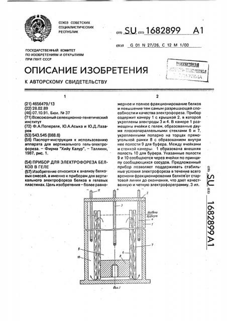 Прибор для электрофореза белков в теле (патент 1682899)