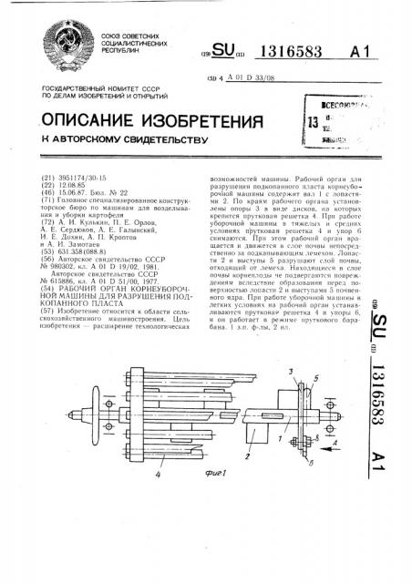 Рабочий орган для разрушения подкопанного пласта корнеуборочной машины (патент 1316583)