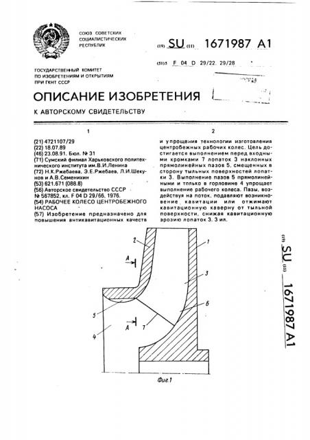 Рабочее колесо центробежного насоса (патент 1671987)