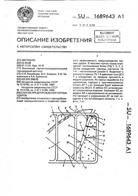 Способ предупреждения горных ударов (патент 1689643)