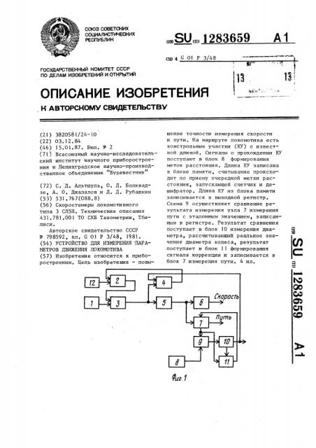 Устройство для измерения параметров движения локомотива (патент 1283659)