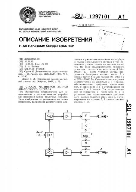 Способ магнитной записи аналогового сигнала (патент 1297101)
