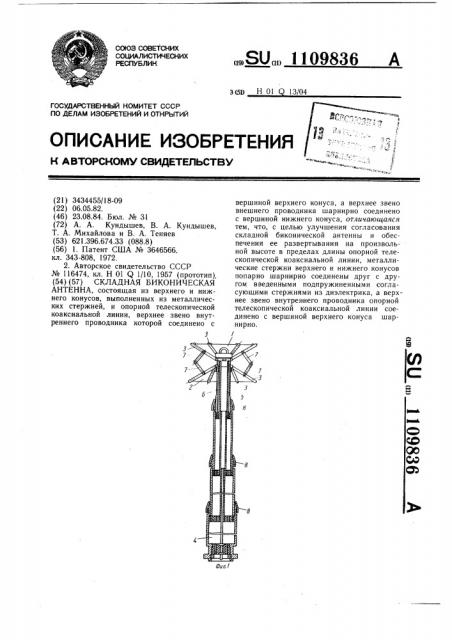 Складная биконическая антенна (патент 1109836)