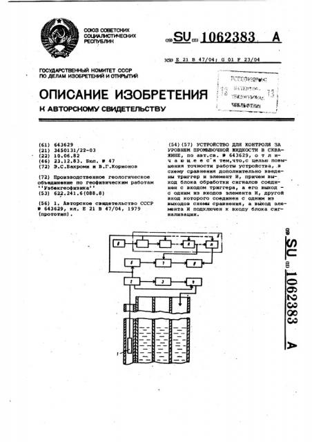 Устройство для контроля за уровнем промывочной жидкости в скважине (патент 1062383)