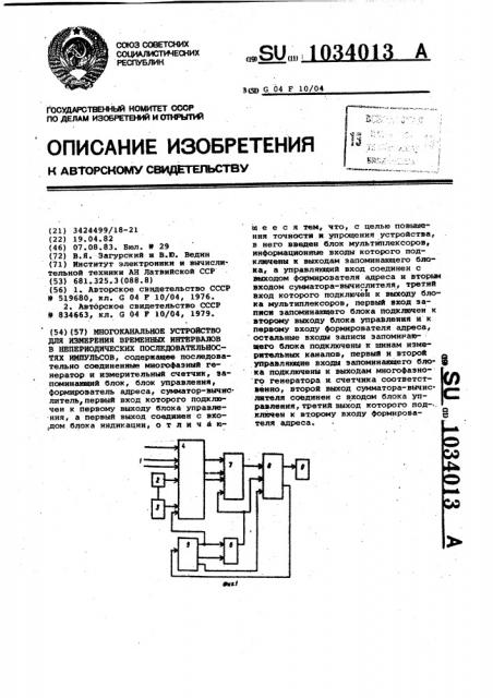 Многоканальное устройство для измерения временных интервалов в непериодических последовательностях импульсов (патент 1034013)