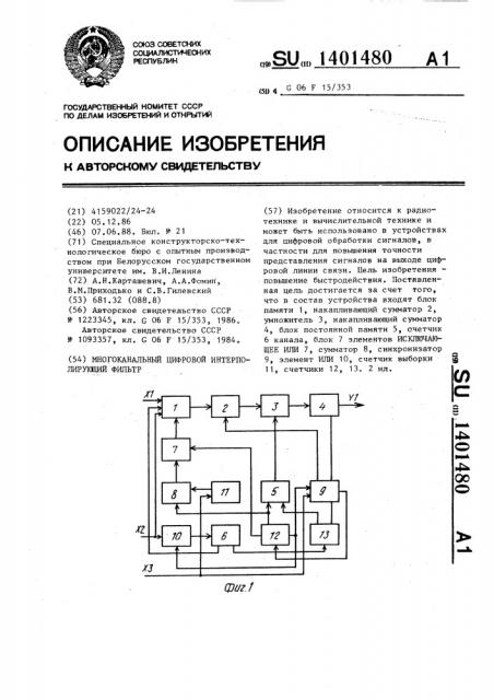 Многоканальный цифровой интерполирующий фильтр (патент 1401480)
