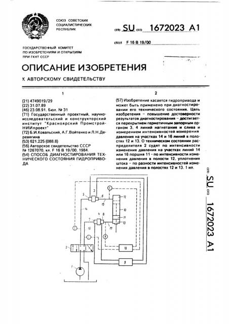 Способ диагностирования технического состояния гидропривода (патент 1672023)