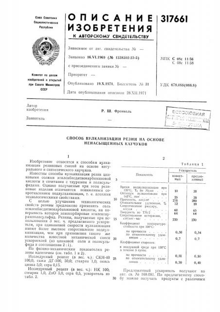 Способ вулканизации резин на основе ненасыщенных каучуков (патент 317661)