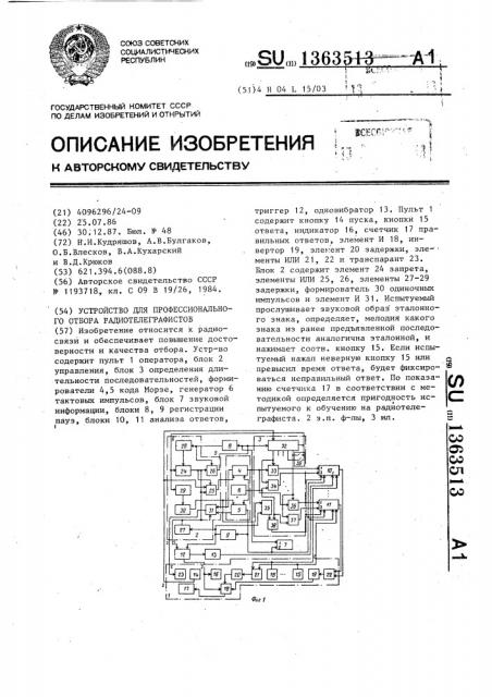 Устройство для профессионального отбора радиотелеграфистов (патент 1363513)