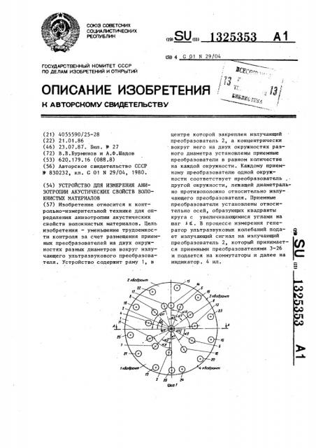 Устройство для измерения анизотропии акустических свойств волокнистых материалов (патент 1325353)