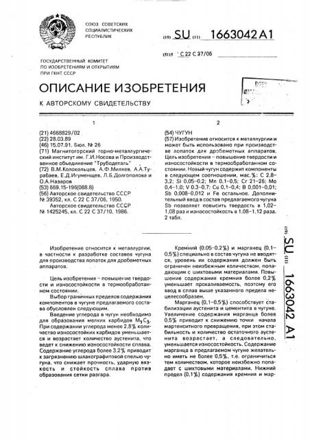 Чугун (патент 1663042)