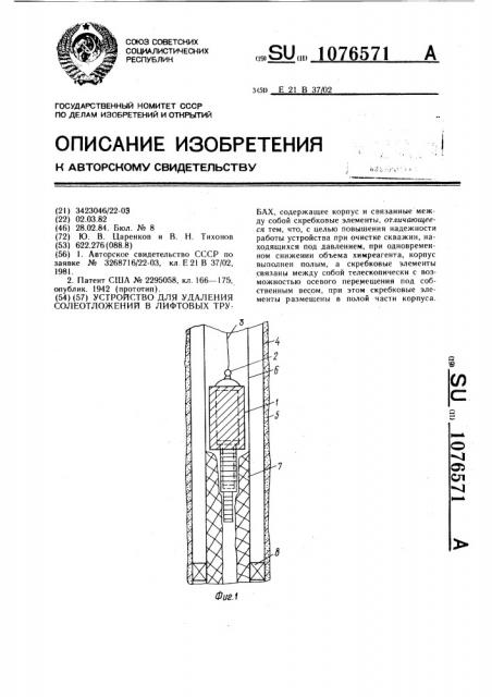 Устройство для удаления солеотложений в лифтовых трубах (патент 1076571)