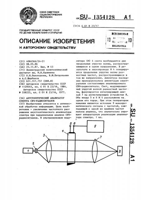 Акустооптический анализатор спектра свч-радиосигналов (патент 1354128)
