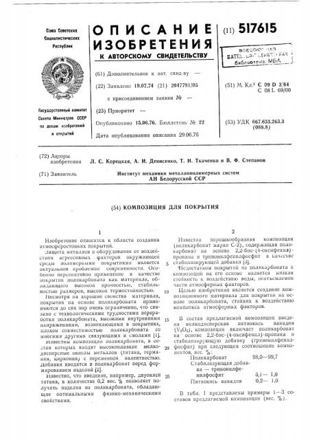 Композиция для покрытия (патент 517615)