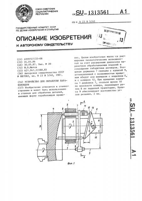 Устройство для обработки параболоидов (патент 1313561)