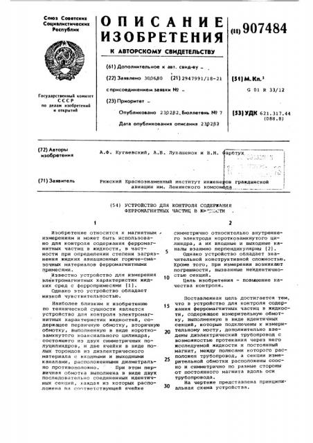 Устройство для контроля содержания ферромагнитных частиц в жидкости (патент 907484)