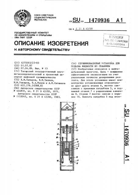 Глубиннонасосная установка для подъема жидкости из скважины (патент 1470936)