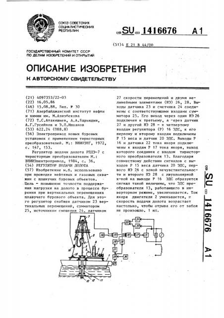 Регулятор подачи долота (патент 1416676)