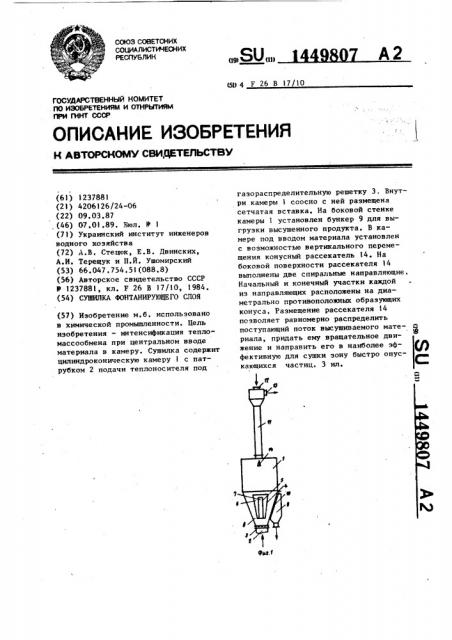 Сушилка фонтанирующего слоя (патент 1449807)